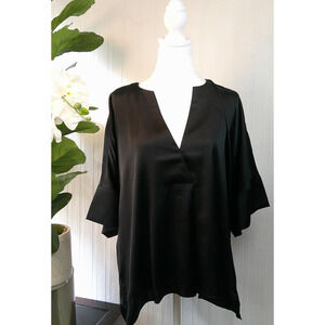 NWT Worthington Black Polyester Short Sleeve V Neck Blouse-XXL RTL $40